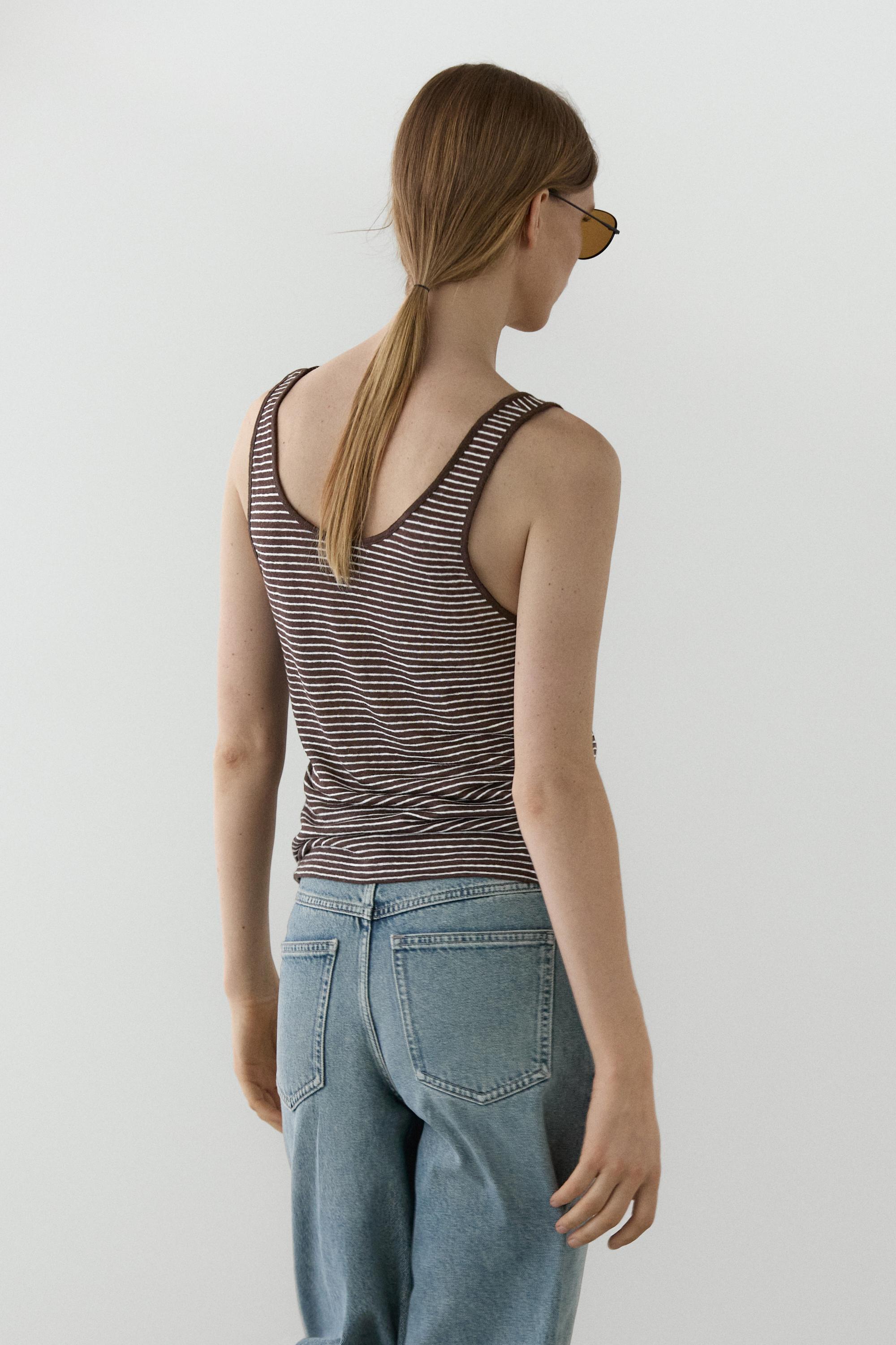 Striped strappy linen top